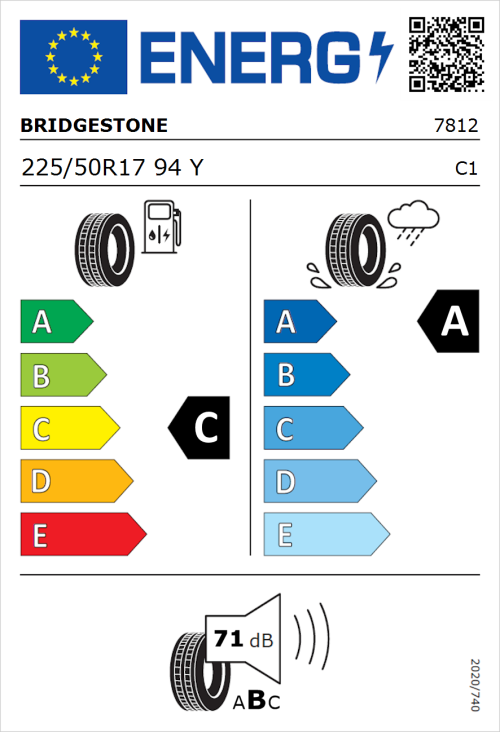 Tyre Label for Bridgestone Turanza T005 225/50R17 94Y