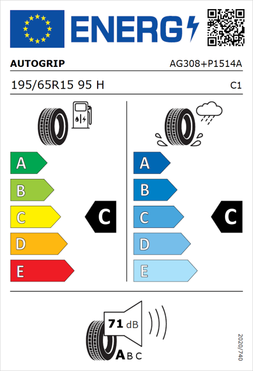 Tyre Label for Autogrip P308 Plus 195/65R15 95H