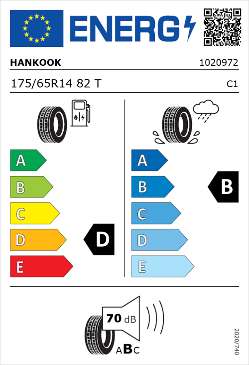 Tyre Label for Hankook Kinergy Eco 2 K435 175/65R14 82T