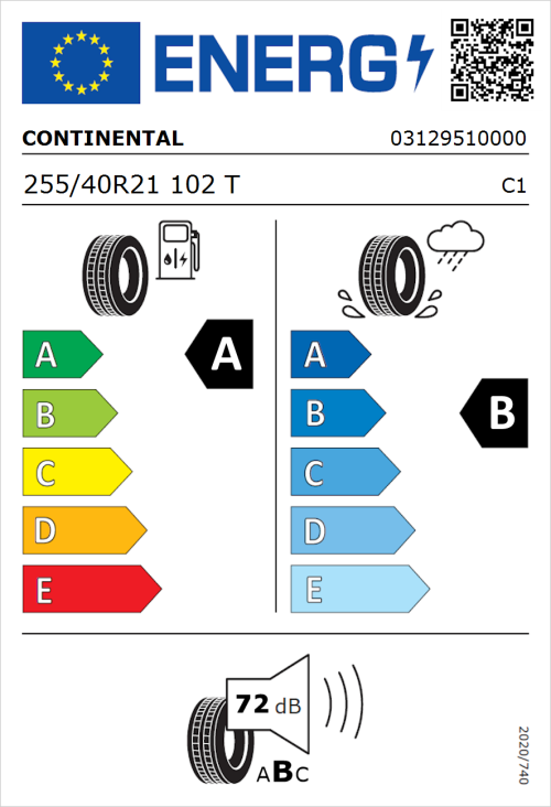 Tyre Label for Continental EcoContact 6Q 255/40R21 102T
