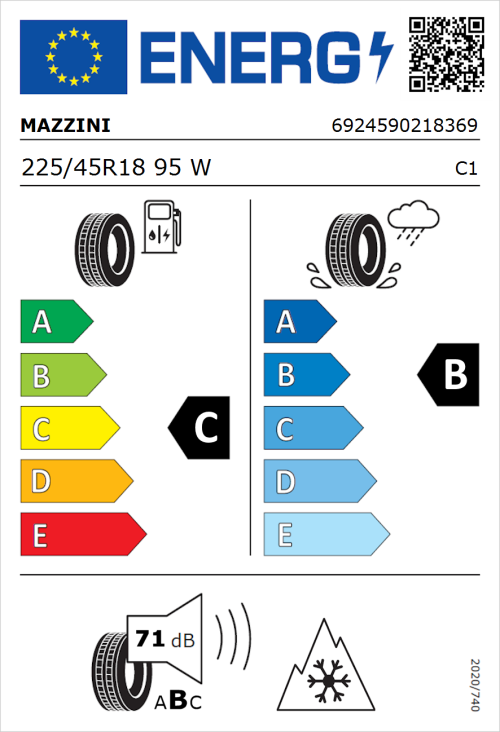 Tyre Label for Mazzini Versat-AS8 225/45R18 95W