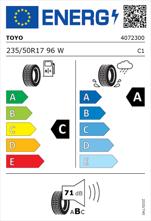 Tyre Label for Toyo Proxes Comfort 235/50R17 96W