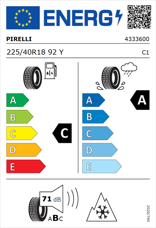 Tyre Label for Pirelli Cinturato All Season SF2 225/40R18 92Y