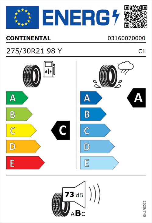 Tyre Label for Continental ContiSportContact 5 P 275/30R21 98Y