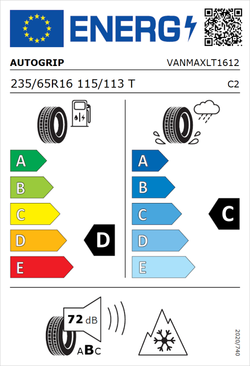 Tyre Label for Autogrip Vanmax 235/65R16 115/113T